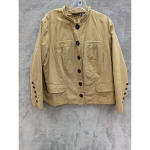 Utility Safari Jacket Women 1X Tan Cotton Button Front Mock Neck Collar